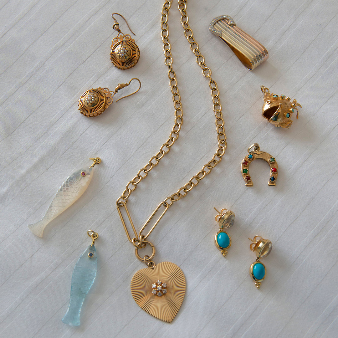 Mazza Aquamarine & Sapphire 14K Gold Fish Pendant Large