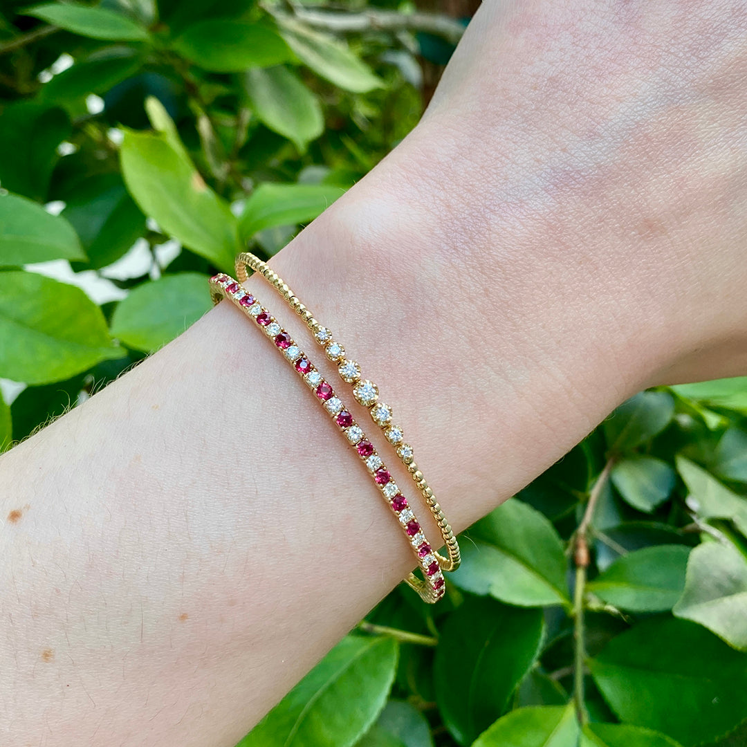 Ruby & Diamond 14K Yellow Gold Flexible Bangle