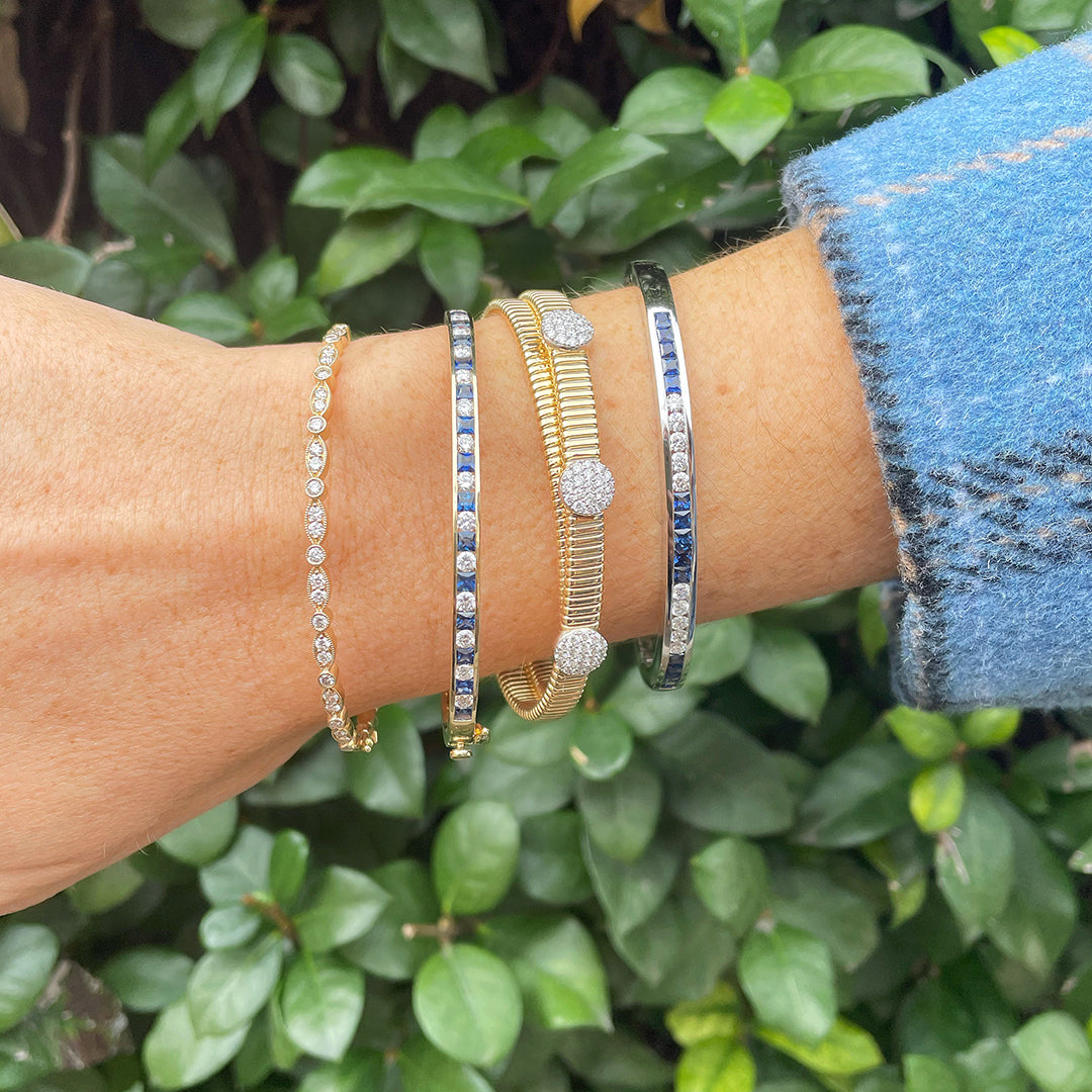 Sapphire & Diamond Channel Set 14K White Gold Bangle