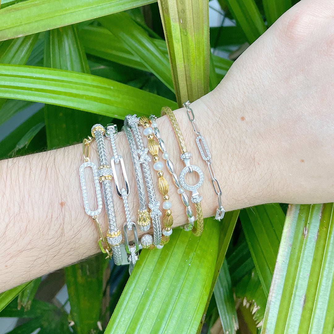 Charleston Mini Rice Bead Sterling Silver Pearl Bracelet