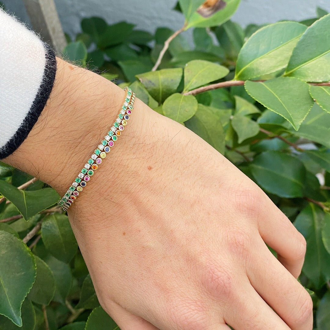 Diamond & Emerald 14K Yellow Gold Tennis Bracelet