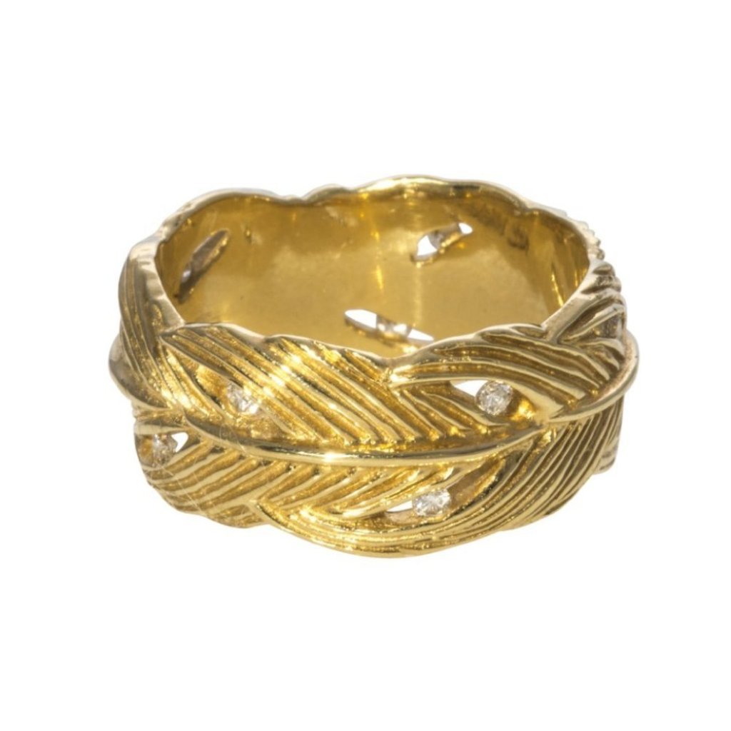 Grainger McKoy Wide Feather Diamond 18K Gold Ring