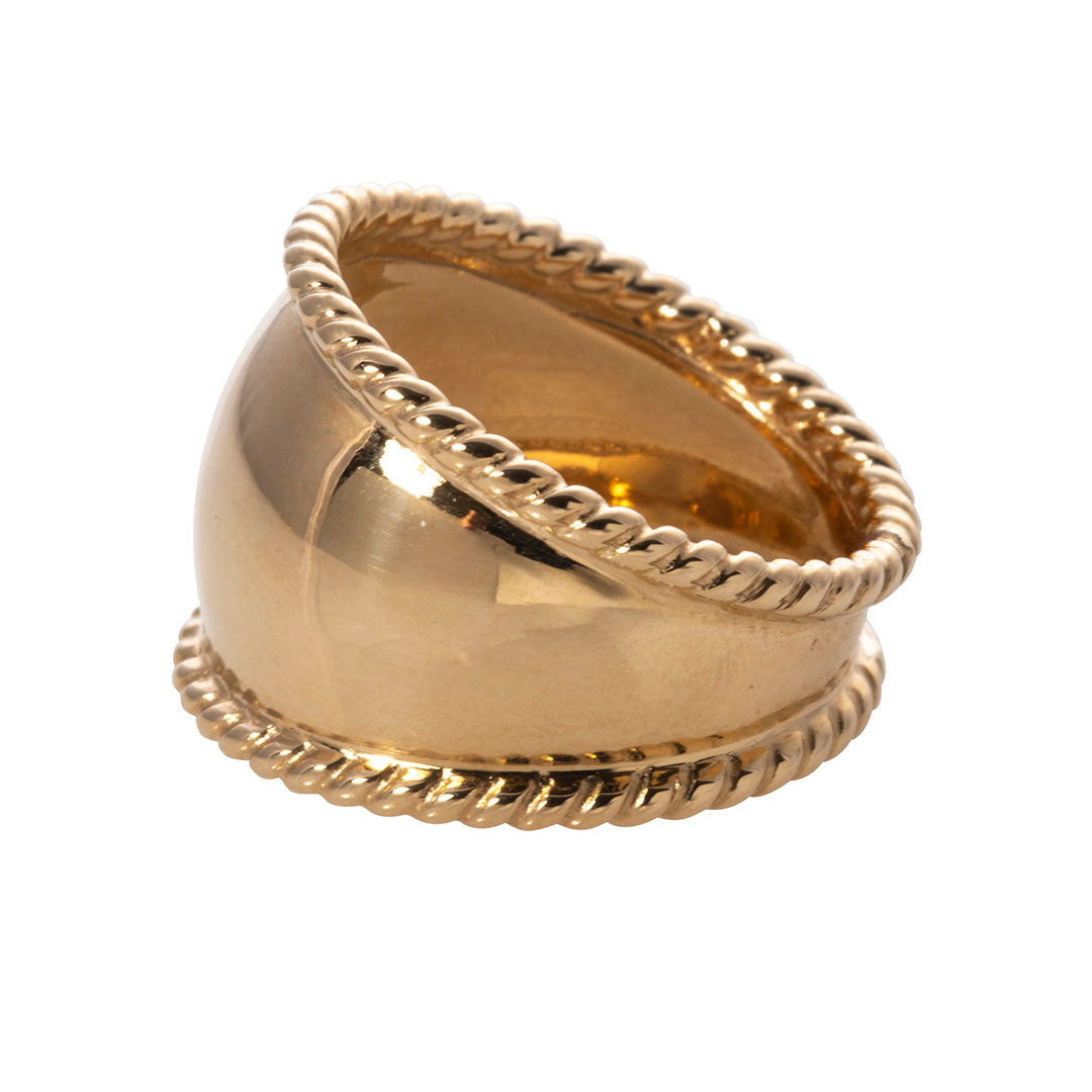 14K Yellow Gold Twisted Rope Edge Cigar Band Ring