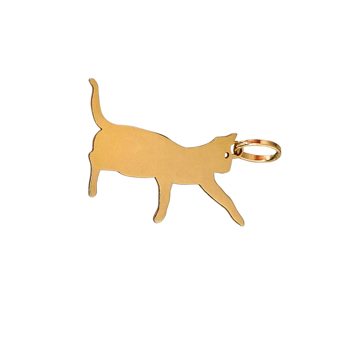 14K Yellow Gold Playing Cat Silhouette Charm