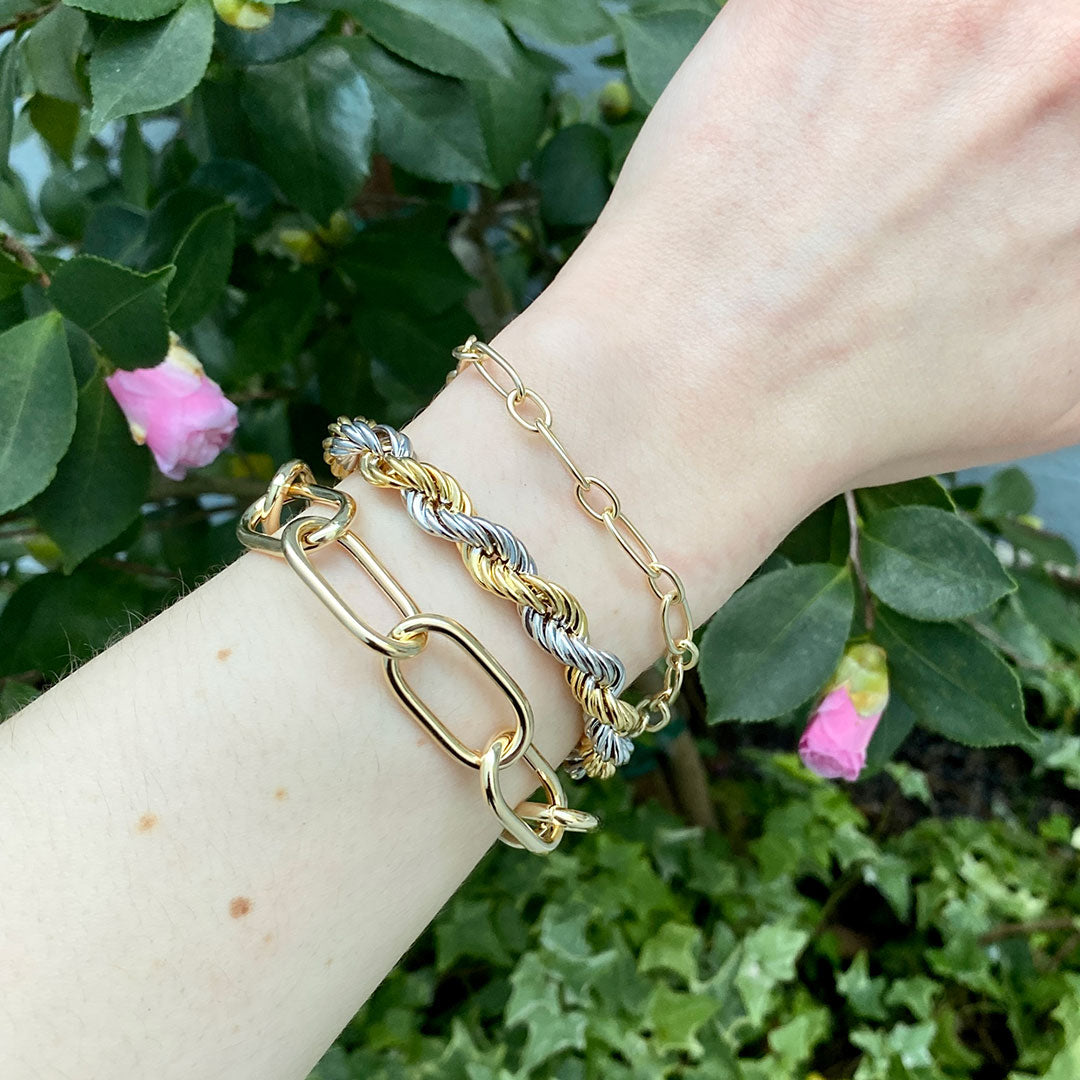 14K Yellow Gold Italian Mixed Oblong Oval Link Bracelet