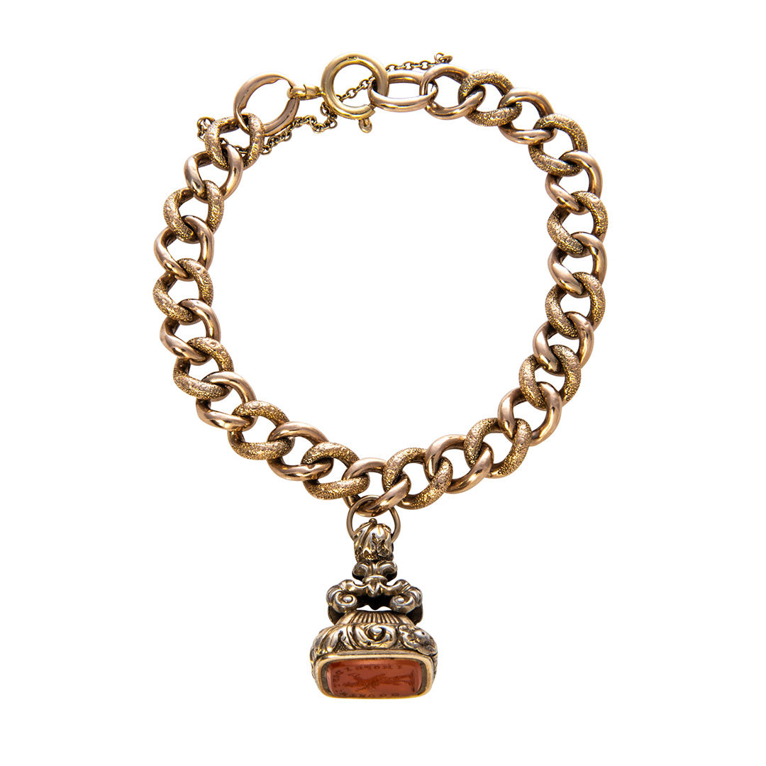 Estate 18K Gold Carnelian Intaglio Fob Charm Bracelet – Croghan's