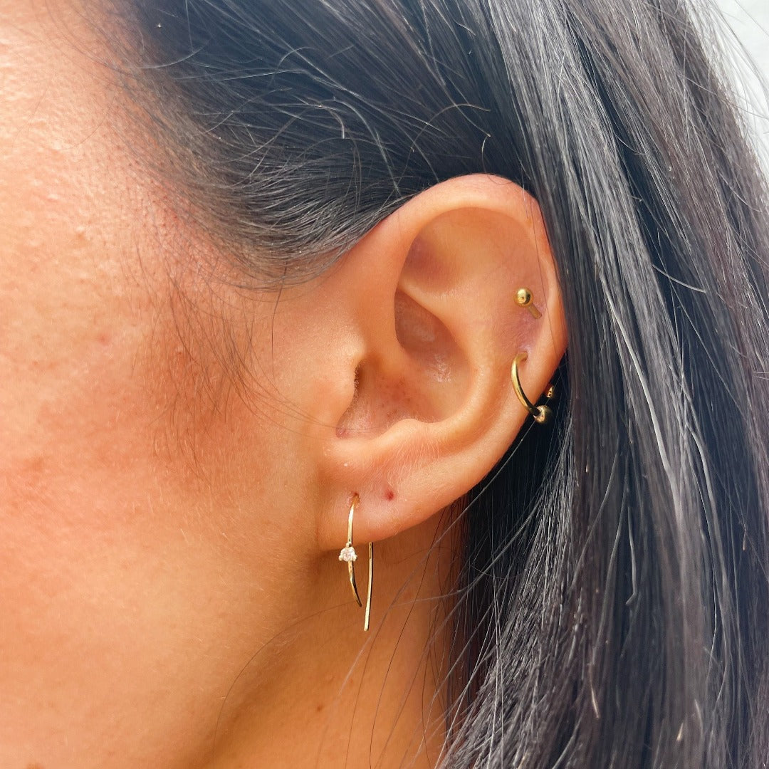 Small Diamond 14K Yellow Gold Open Hoop Earrings