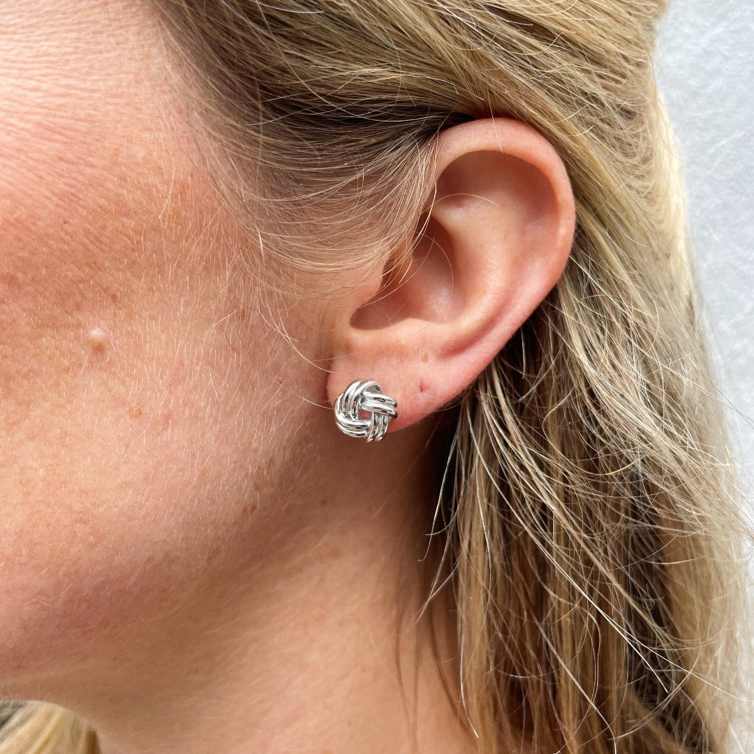 Sterling Silver Love Knot 11mm Stud Earrings