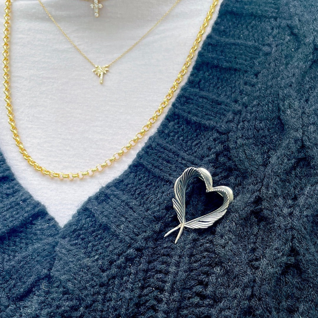 Grainger McKoy Sterling Silver Heart Feather Pin