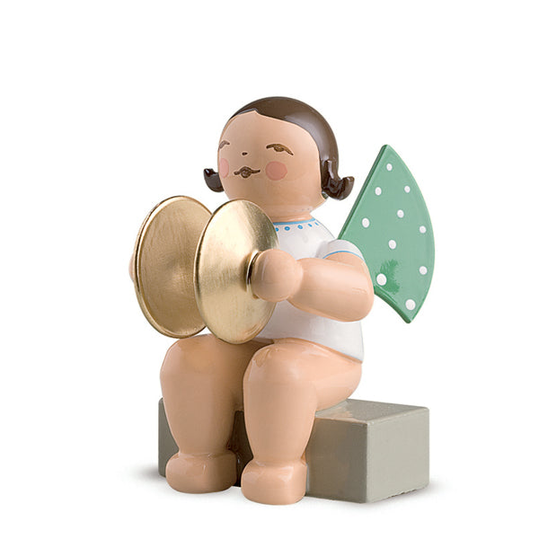 Wendt & Kuhn Angel with Cymbals Sitting Wooden Figurine Brown