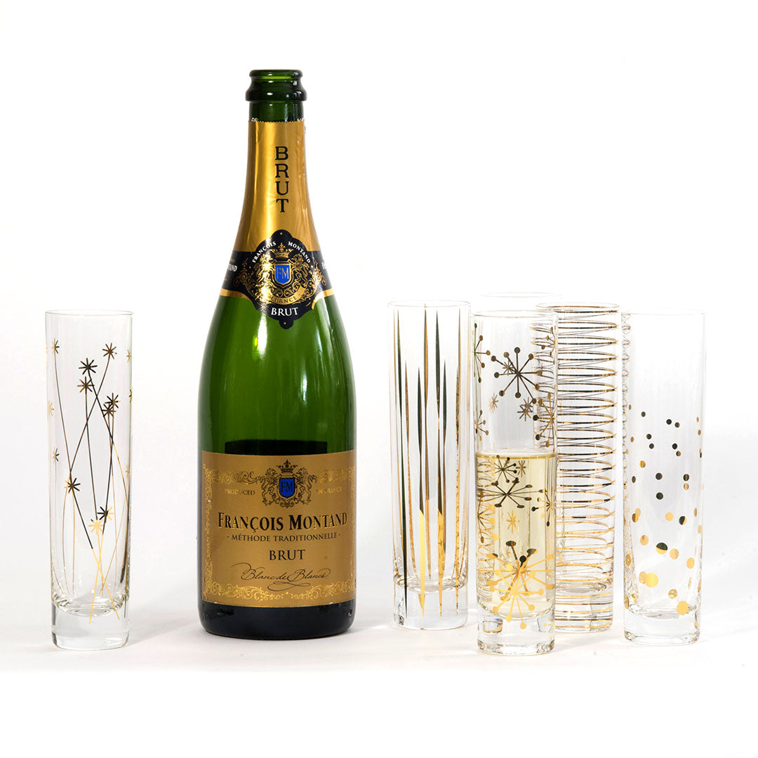 La Fete Golden Decal Champagne Flutes Set of 6