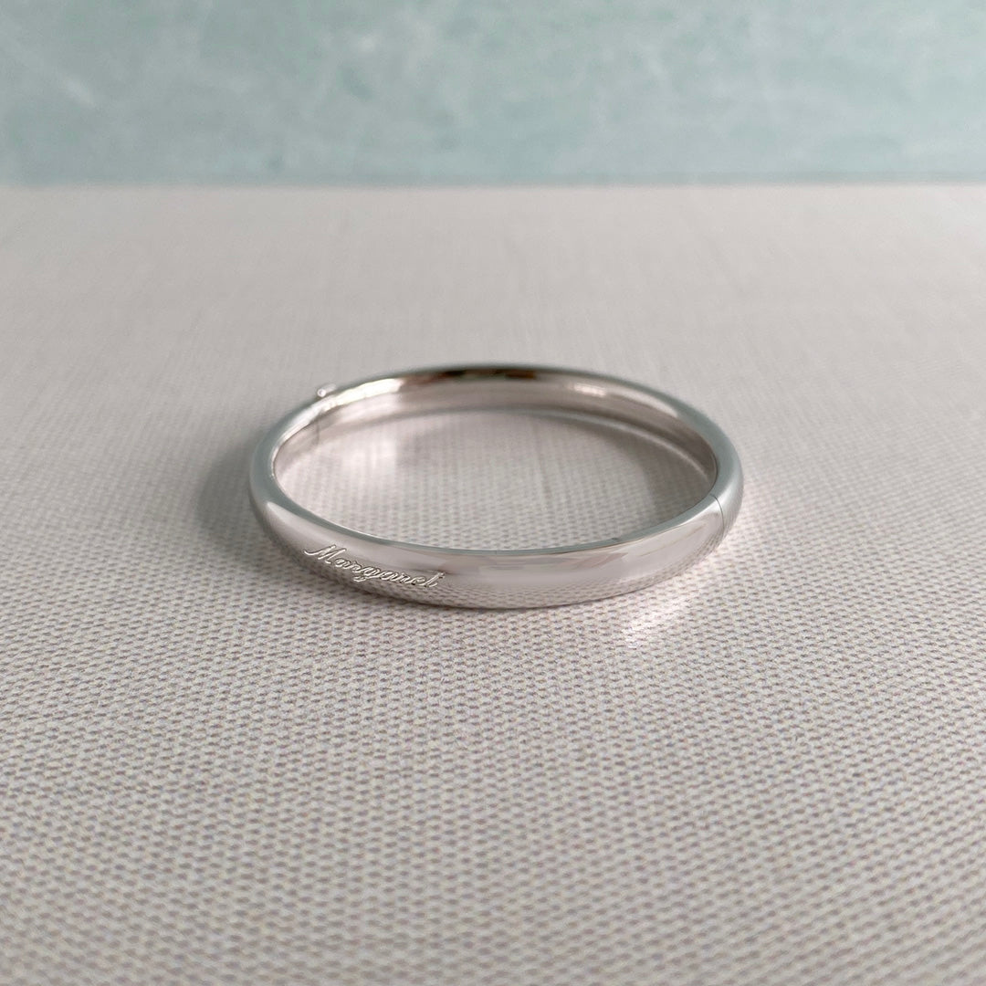 Baby Sterling Silver Plain Bangle with machine engraving