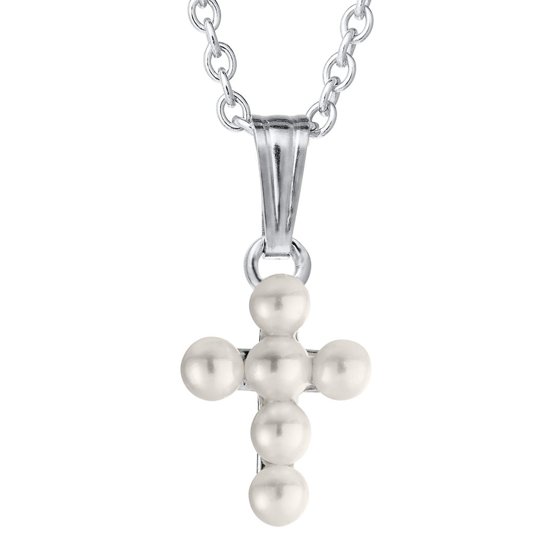 Child Sterling Silver Pearl Cross Pendant Necklace