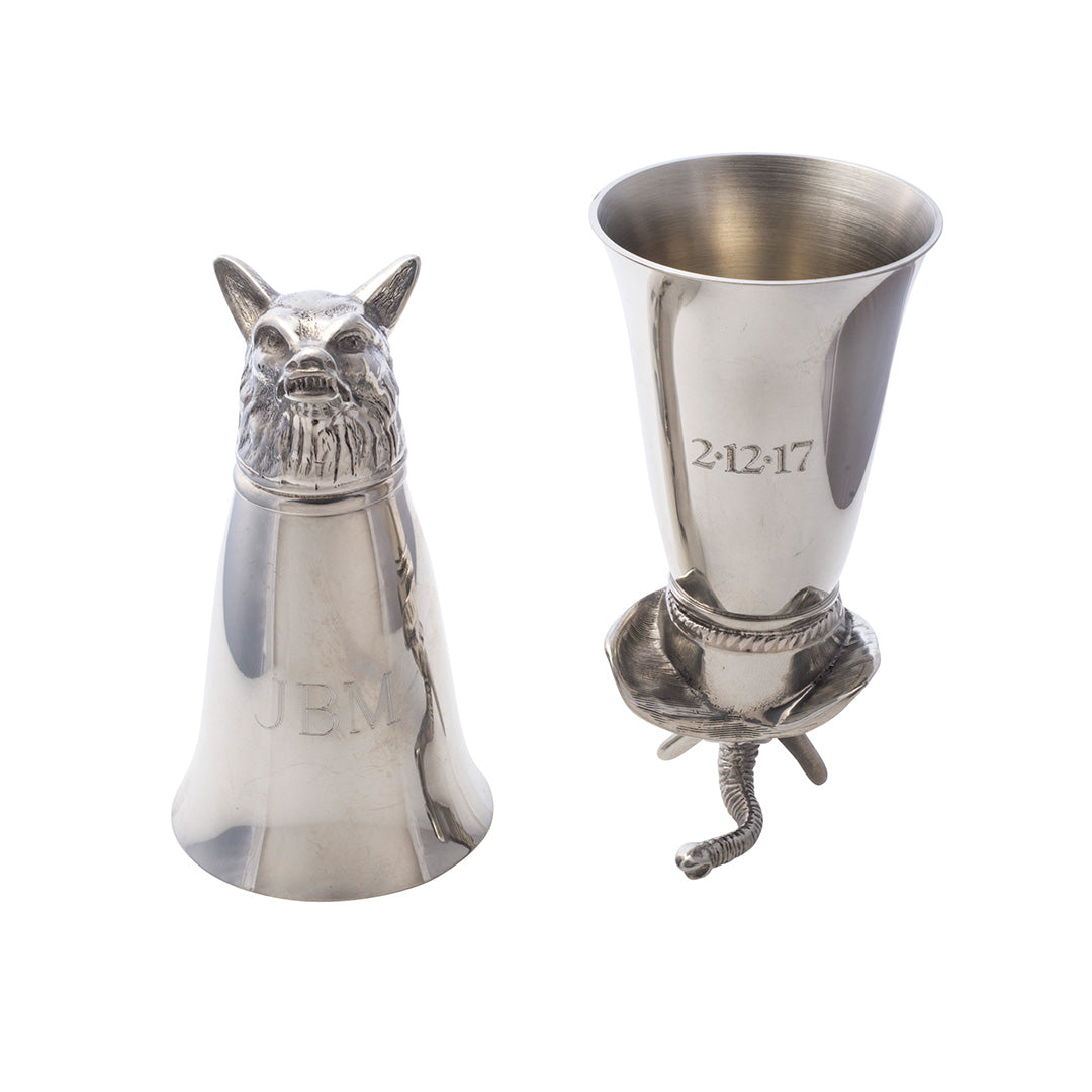 Pewter Tiger Stirrup Cup Jigger 2.5oz