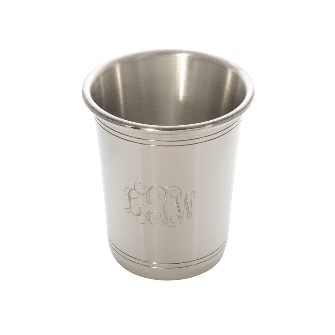 Pewter Carolina Julep Cup 12oz with machine engraved interlocking script monogram