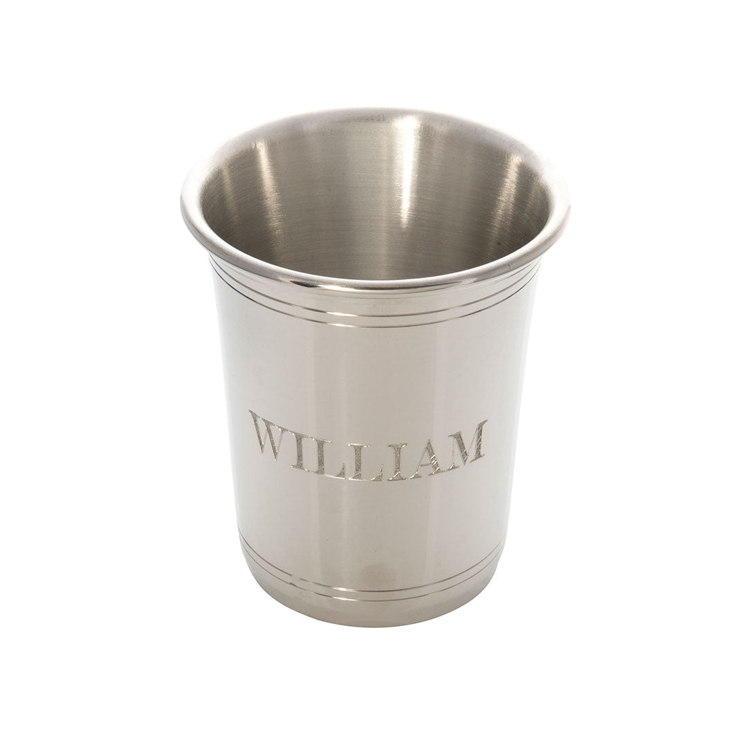 Pewter Carolina Julep Cup 12oz with machine engraved engravers block name