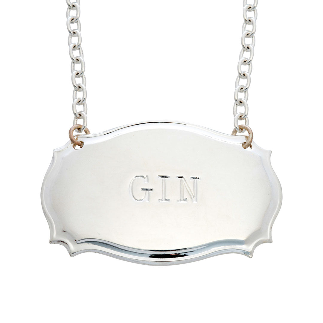 English Silver Plated Chippendale Style Decanter Label Gin