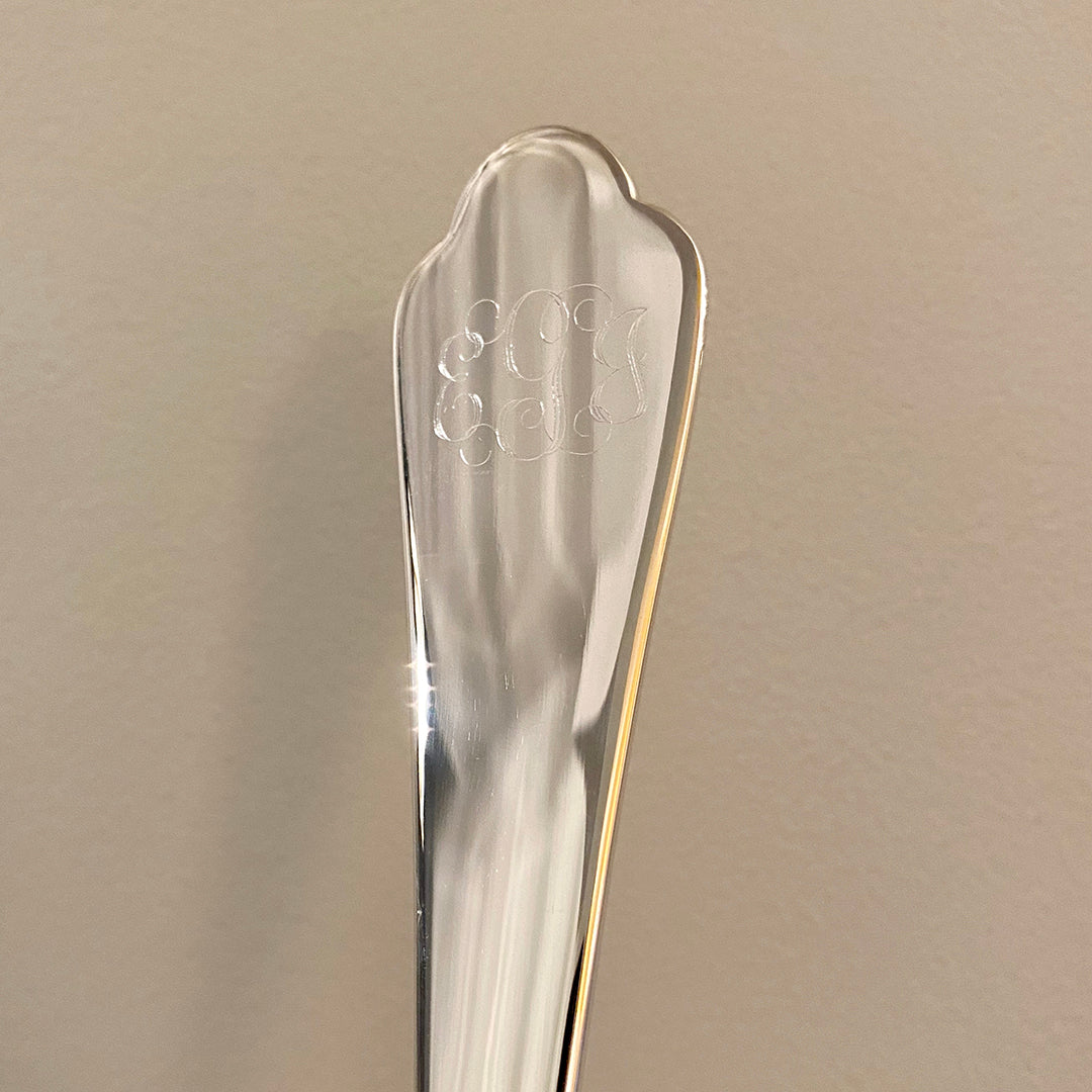 Charleston Rice Spoon with machine engraved interlocking script monogram