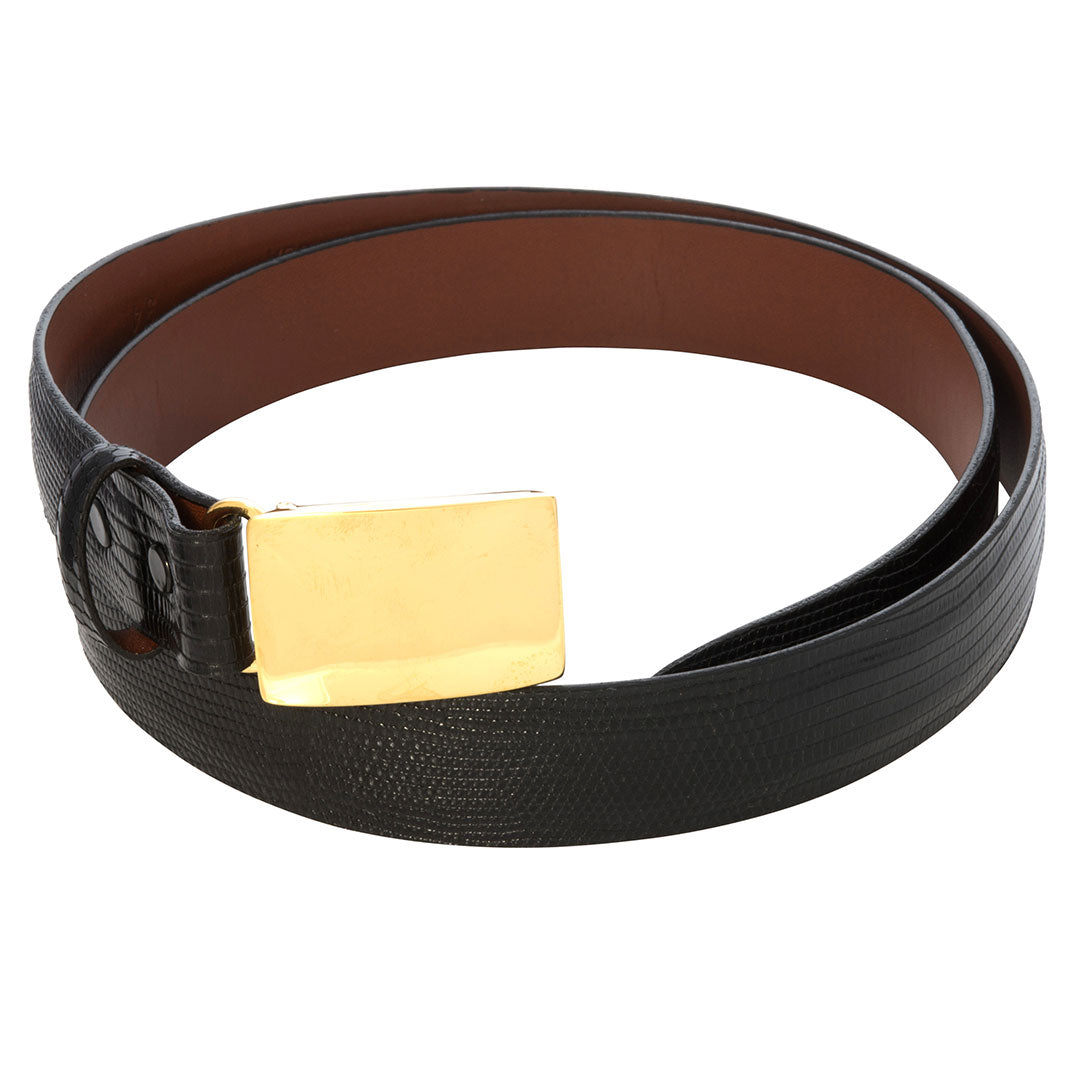 1 inch Gold Plated Buckle on Black Lizard Belt Strap