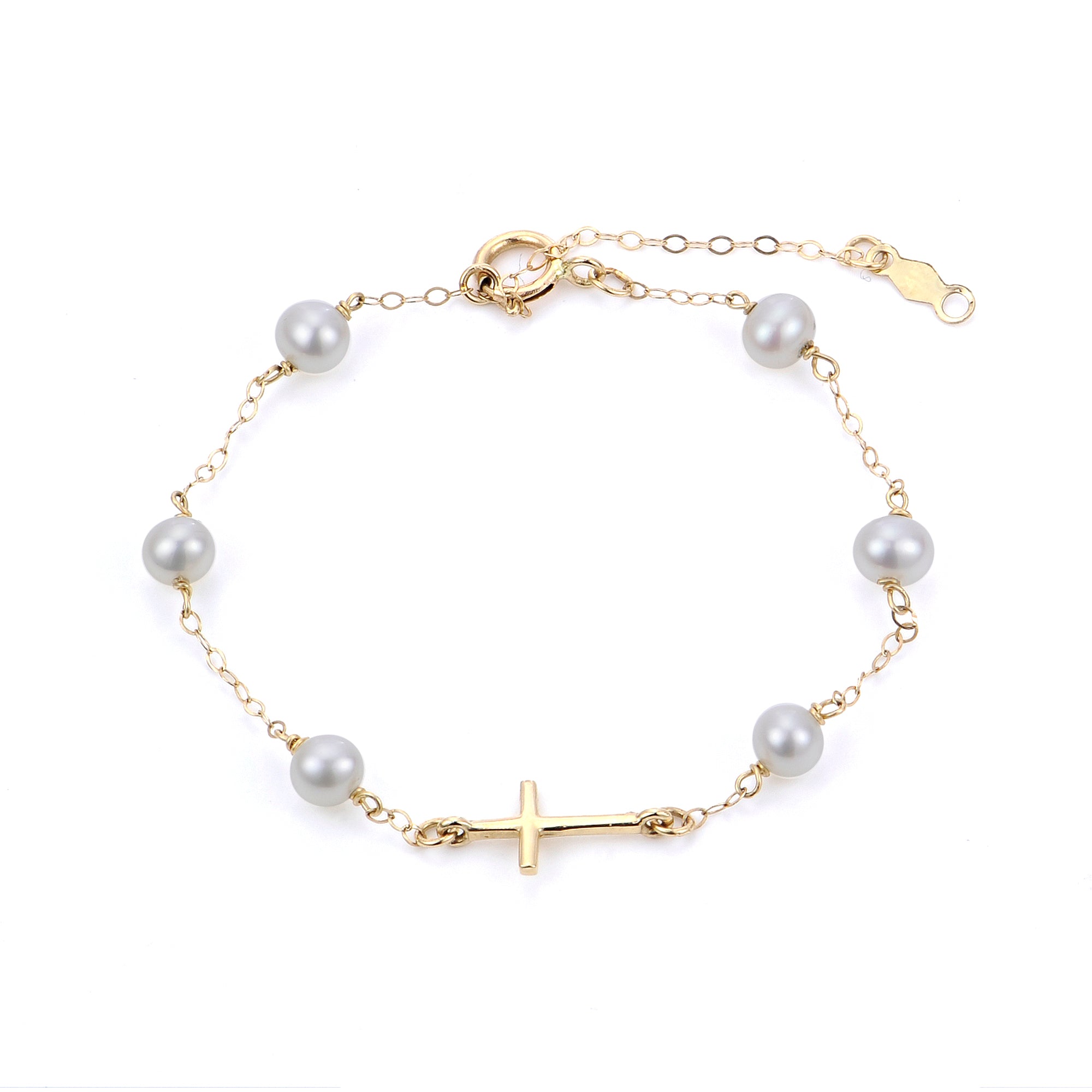 Little Girl Pearl Cross Bracelet- Gold