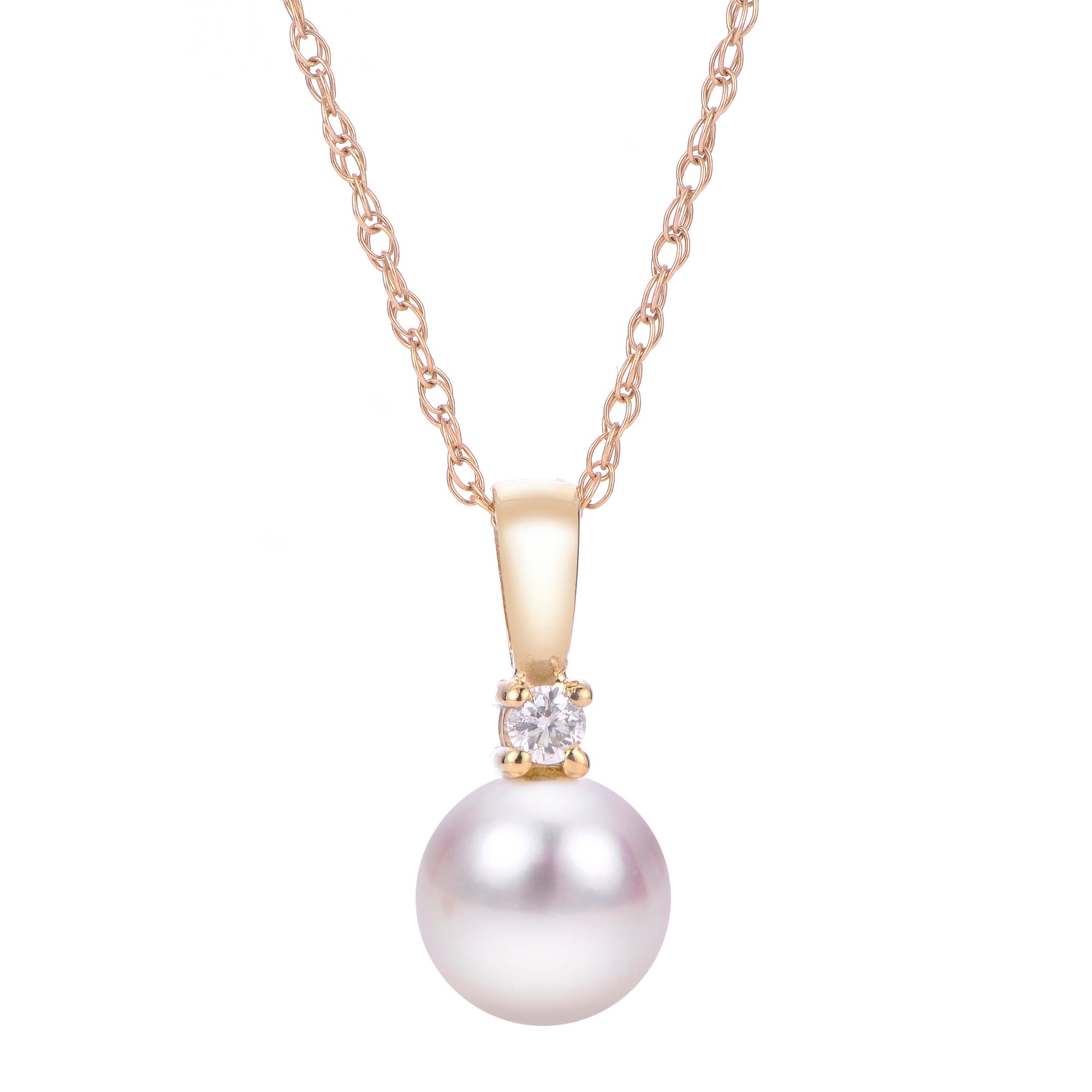 7mm Akoya Pearl & Diamond 14K Yellow Gold Pendant Necklace
