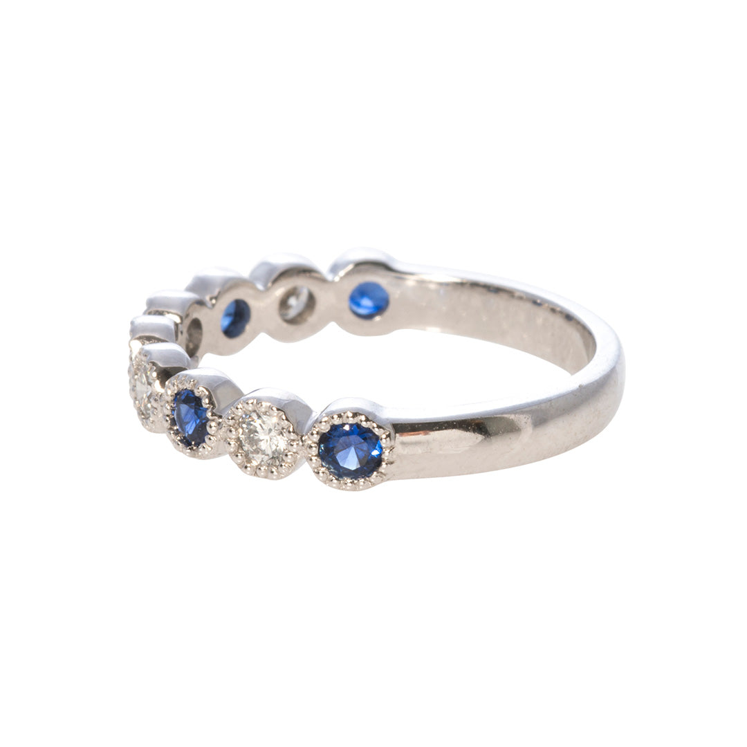 Sapphire & Diamond Bezel Milgrain Halfway 14K White Gold Band