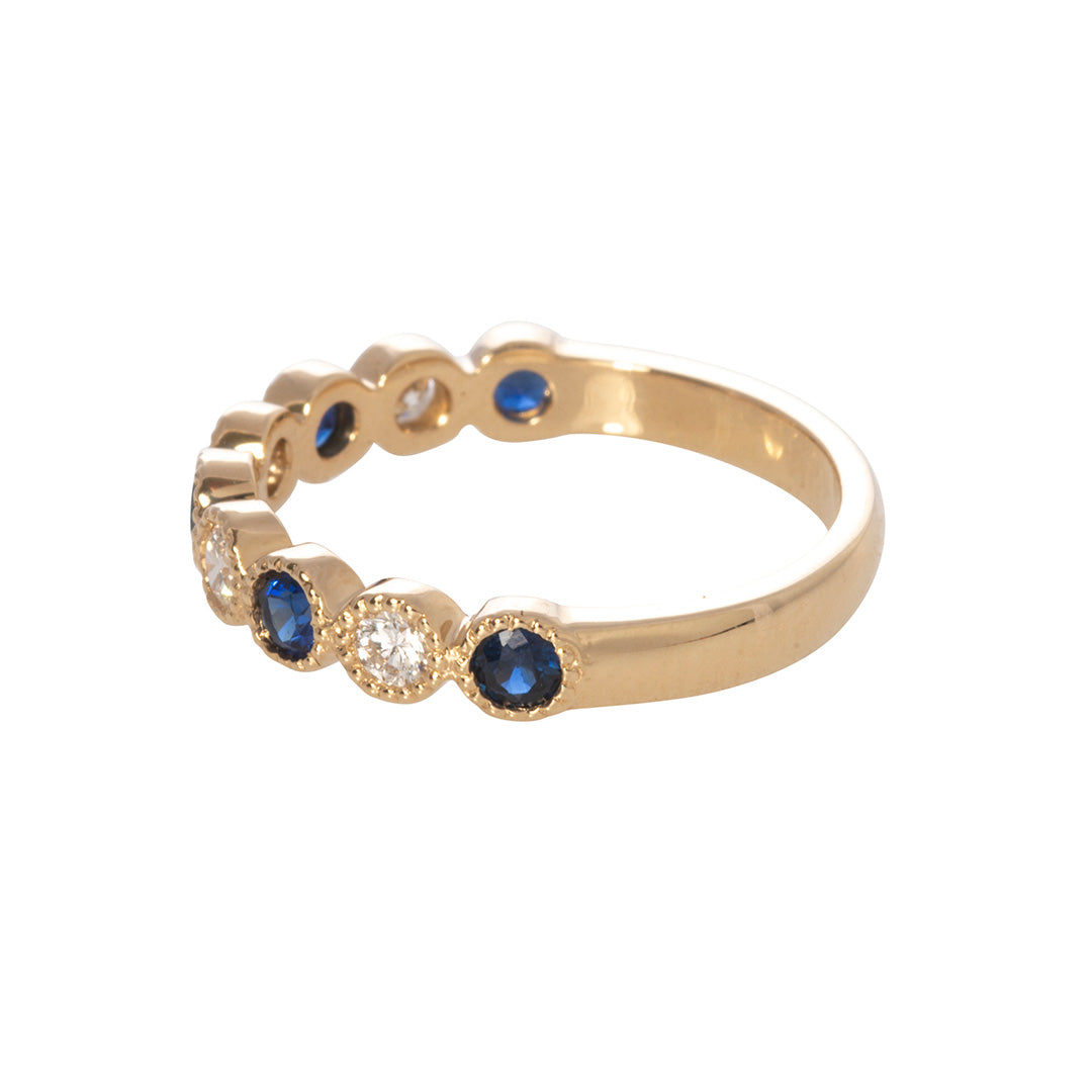 Sapphire & Diamond Bezel Milgrain Halfway 14K Yellow Gold Band