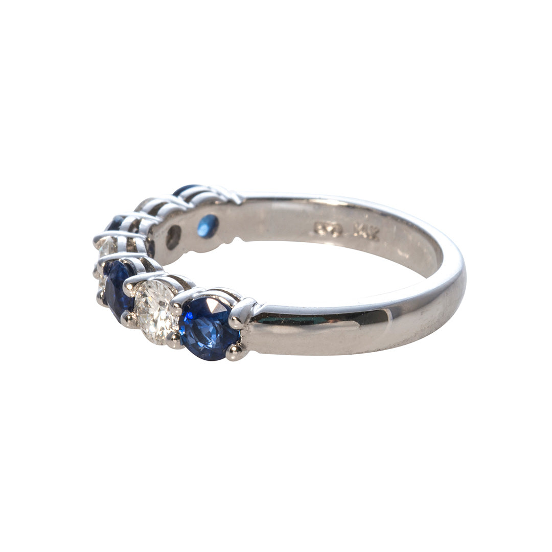 Sapphire & Diamond 7 Stone 14K White Gold Band