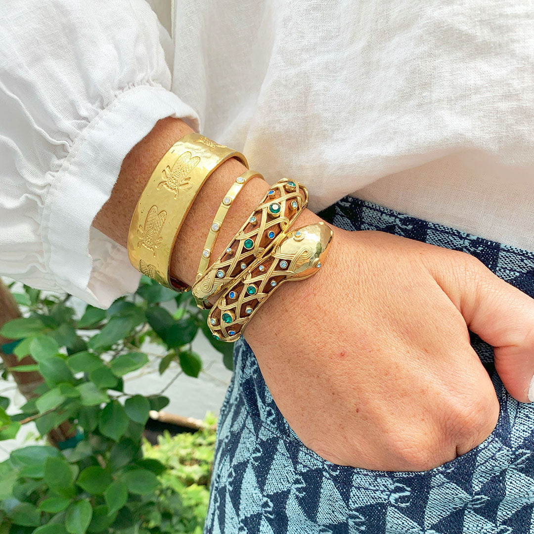 Diamond 18K Yellow Gold Flexible Cuff Bangle