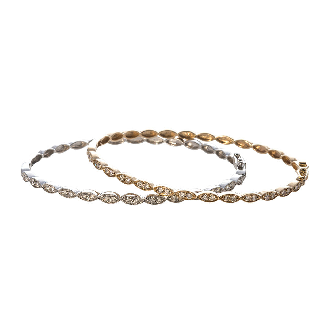 Diamond 14K Yellow Gold Milgrain Marquise Bangle