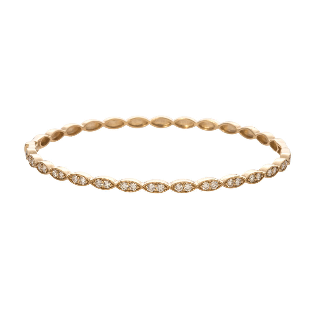 Diamond 14K Yellow Gold Milgrain Marquise Bangle