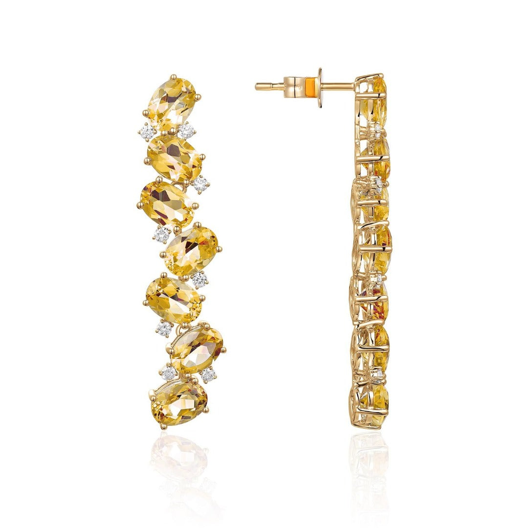 Citrine & Diamond Cascade Drop 14K Yellow Gold Earrings