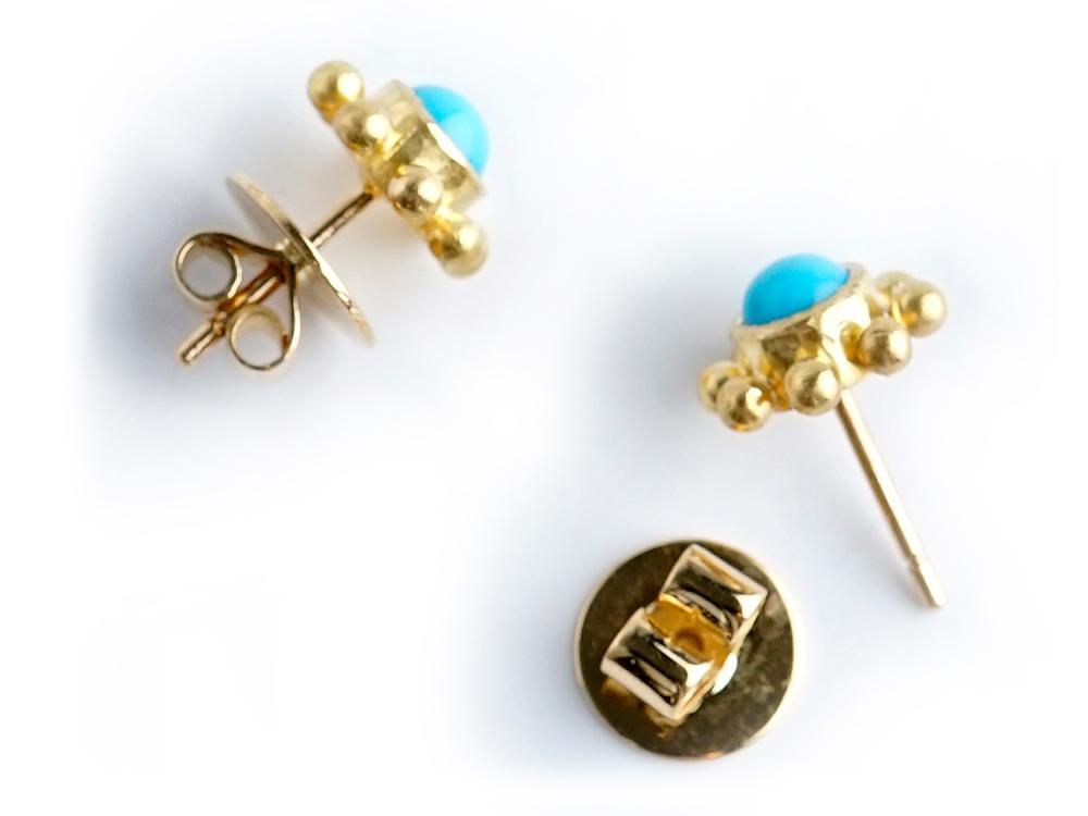 Elizabeth Locke Round Turquoise Granulation Stud Earrings
