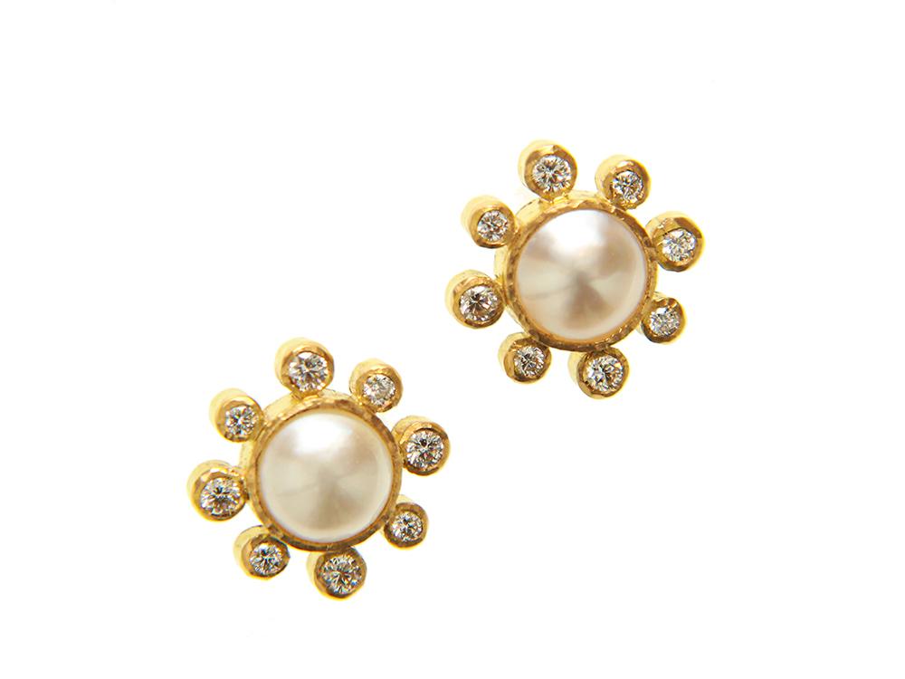 Elizabeth Locke Akoya Pearl & Diamond Stud Earrings