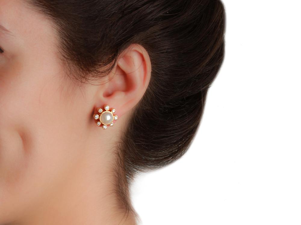 Elizabeth Locke Akoya Pearl & Diamond Stud Earrings