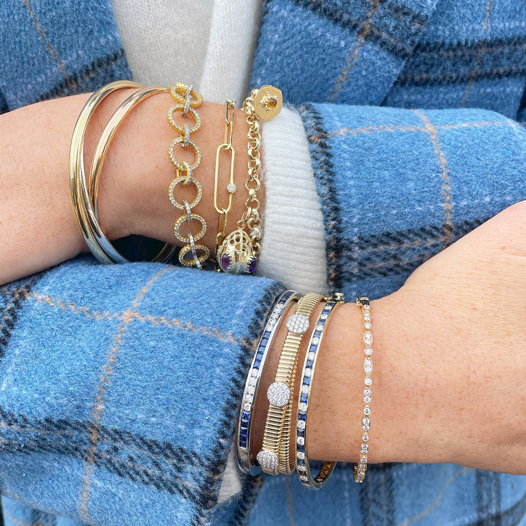 Diamond Pavé Station 18K Gold Crossover Flex Cuff Bangle