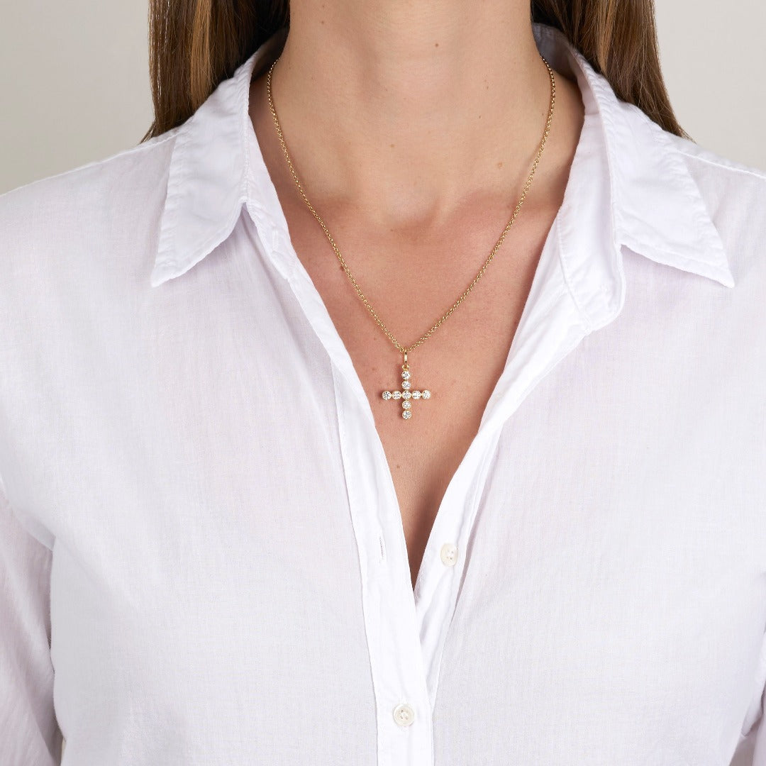 Single Stone Diamond 18K Yellow Gold Gabby Cross Pendant