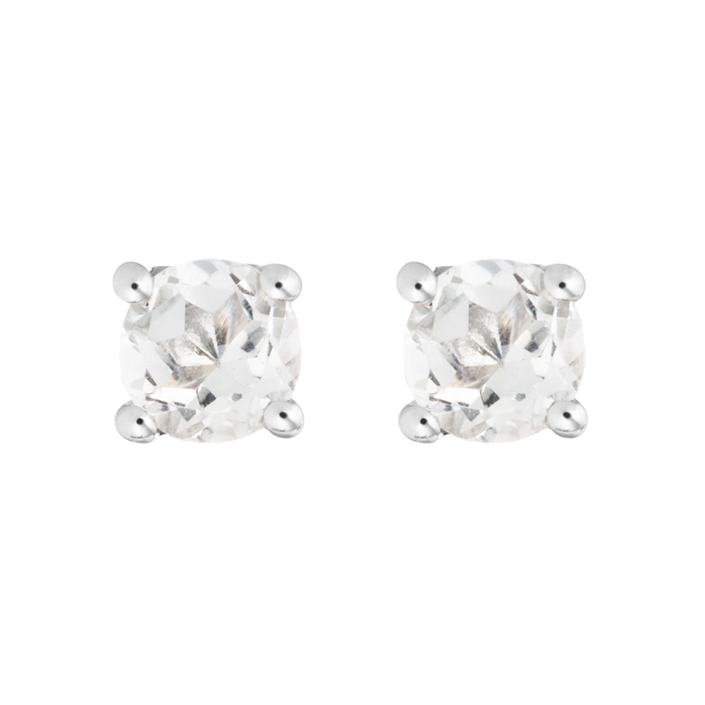 White Topaz 14K White Gold 4mm Stud Earrings