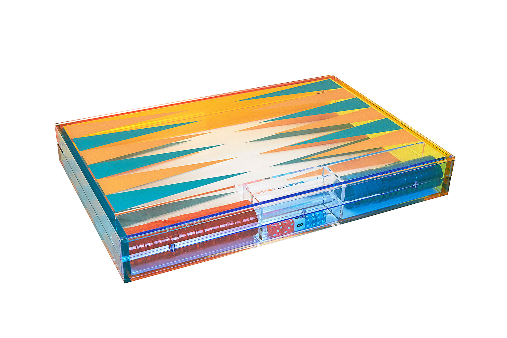 Multicolor Lucite Backgammon Set Turquoise/Orange