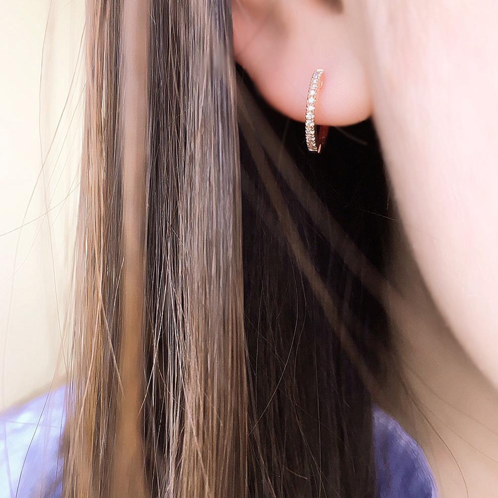 Diamond 14K Gold 8mm Small Huggie Earrings