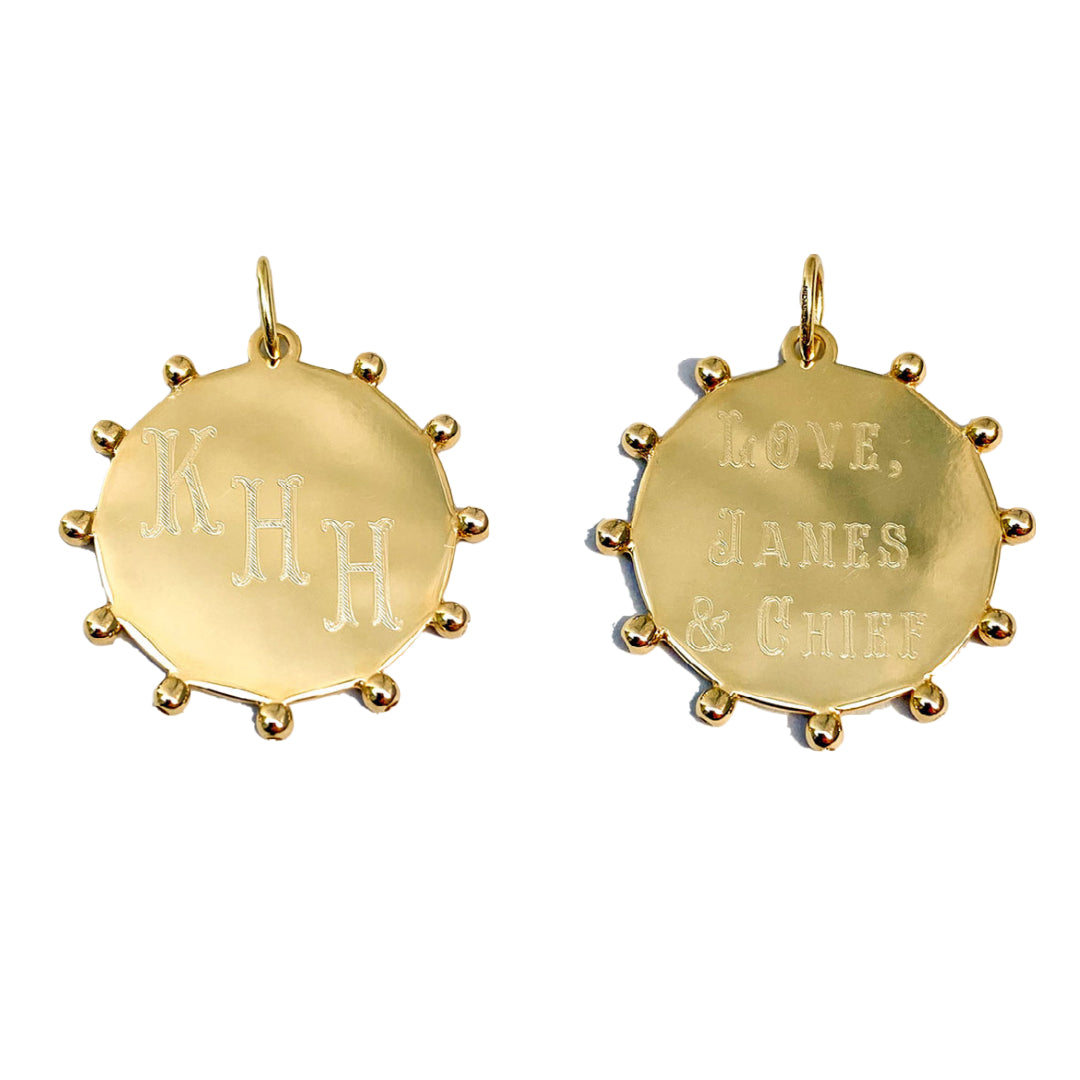 14K Yellow Gold Bead Accent 20mm Disc Charm