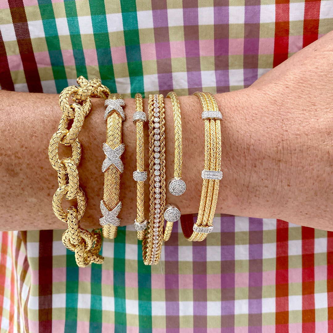 Charles Garnier CZ Gold Plated Silver 6mm Mesh Cuff Bangle