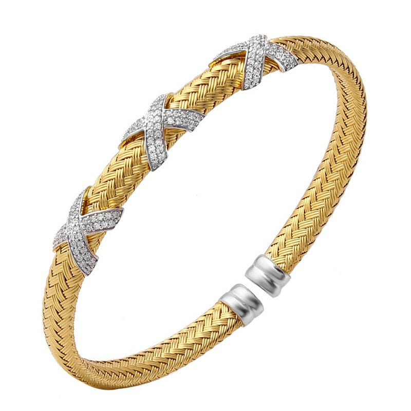 Charles Garnier CZ Gold Plated Silver 6mm Mesh Cuff Bangle