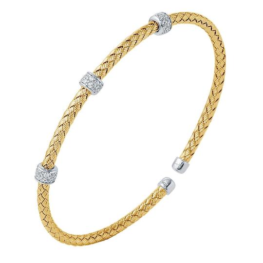 Charles Garnier CZ Gold Plated Silver 3mm Mesh Cuff Bangle