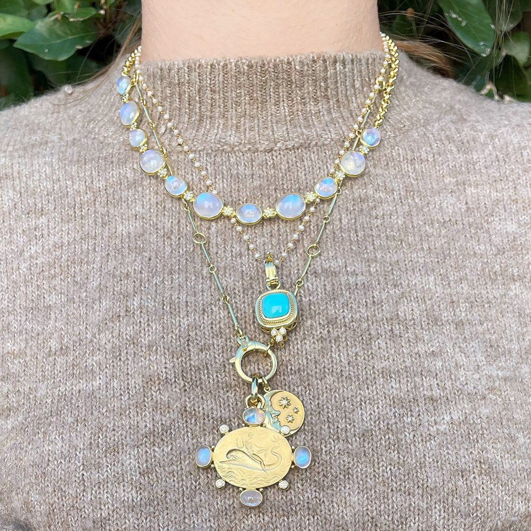 Mazza 14K Yellow Gold Charm Holder Clasp Bar Chain Necklace