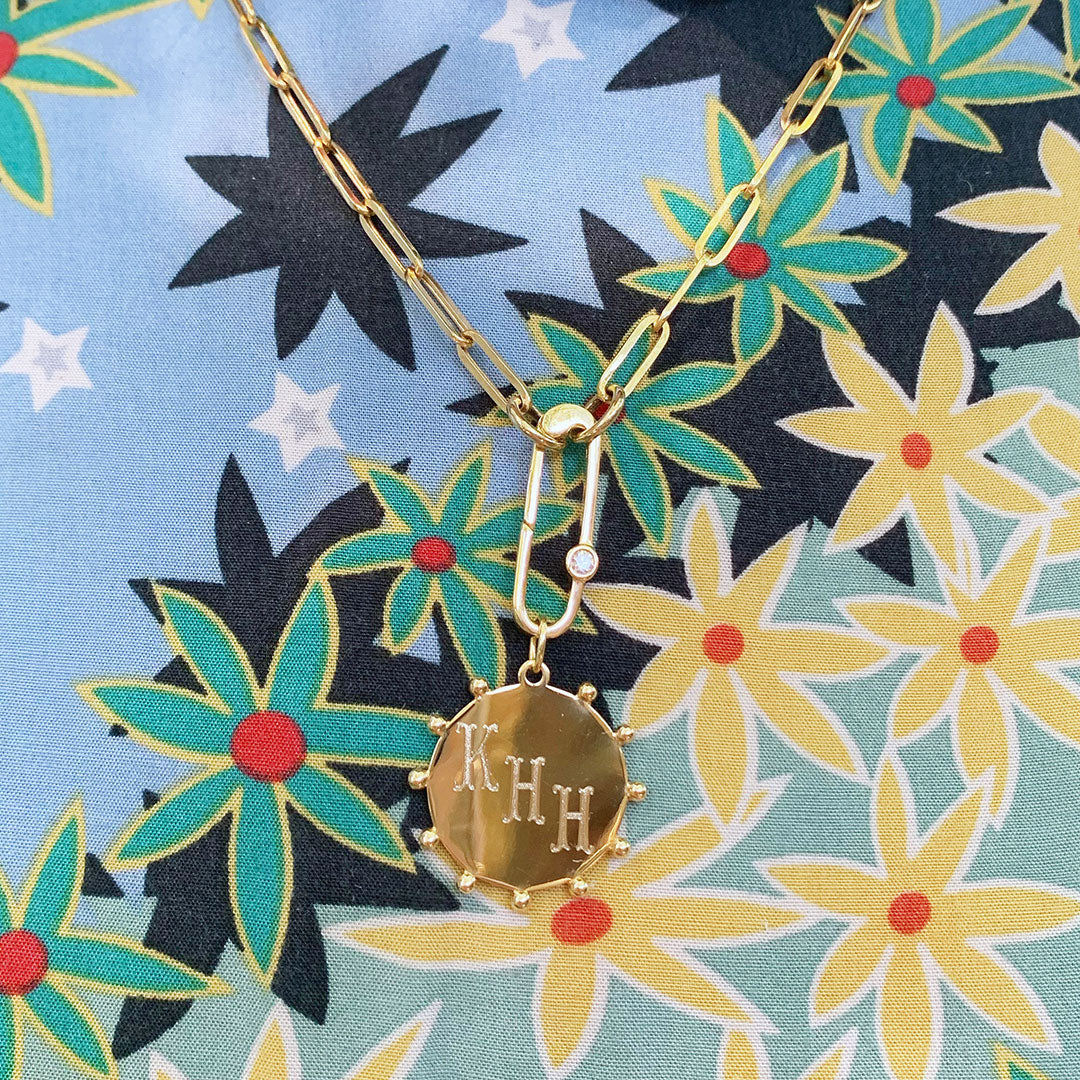 14K Yellow Gold Bead Trim Disc Charm