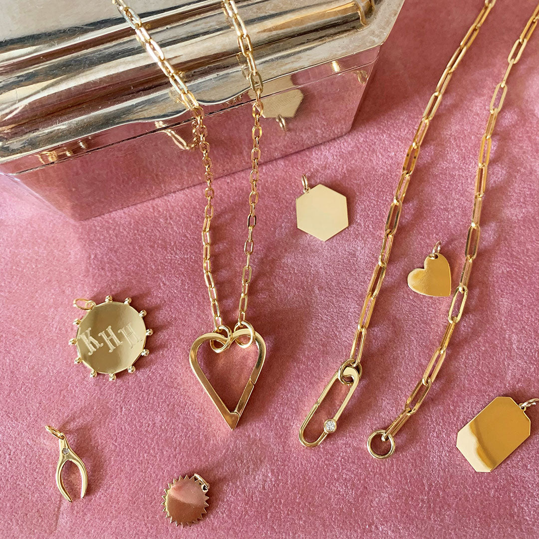 14K Yellow Gold Small Slanted Heart Charm