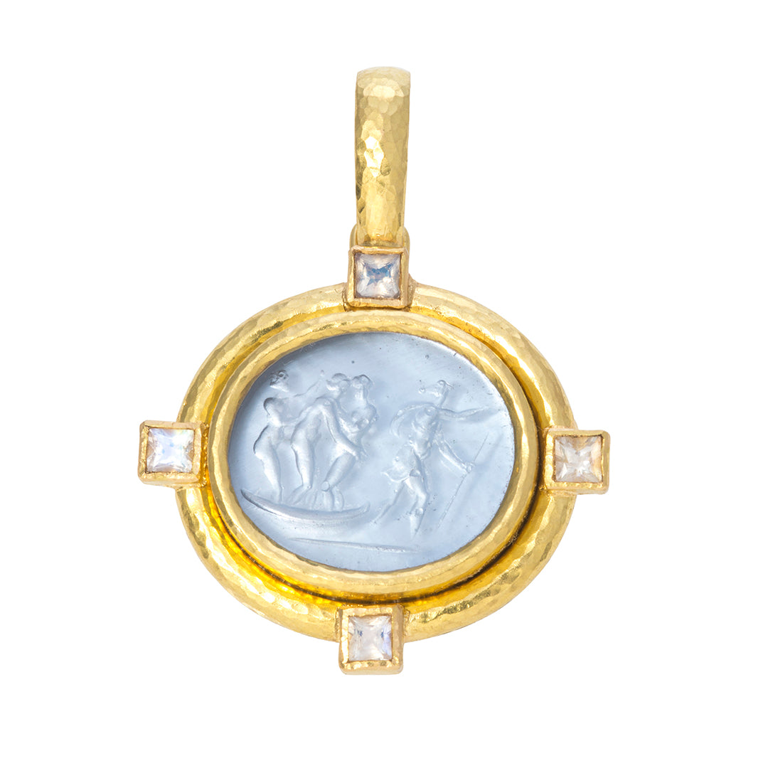 Elizabeth Locke Cerulean Venetian Glass Intaglio “Goddess on Boat” Pendant
