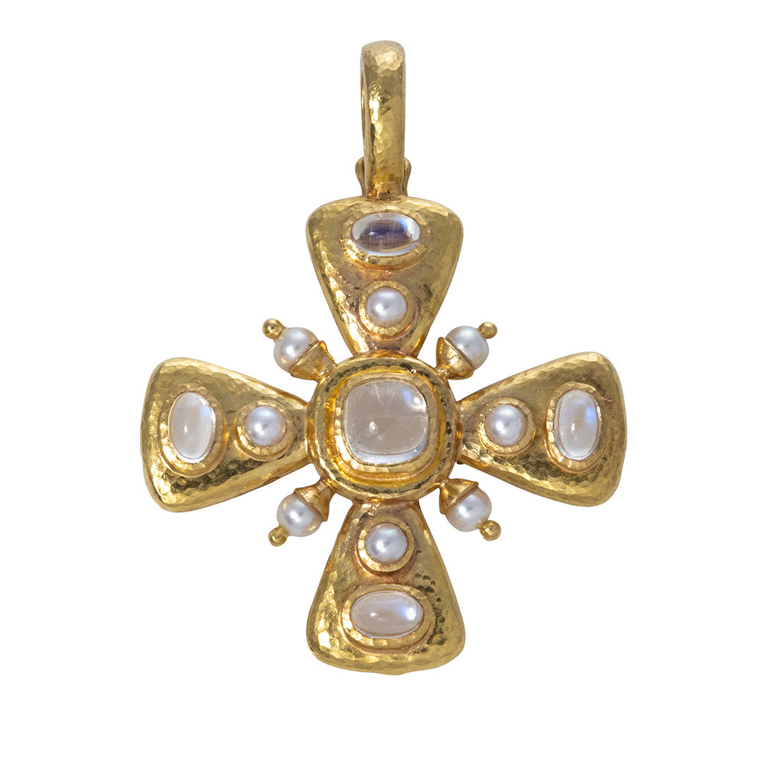 Elizabeth Locke Moonstone & Pearl Maltese Cross Pendant