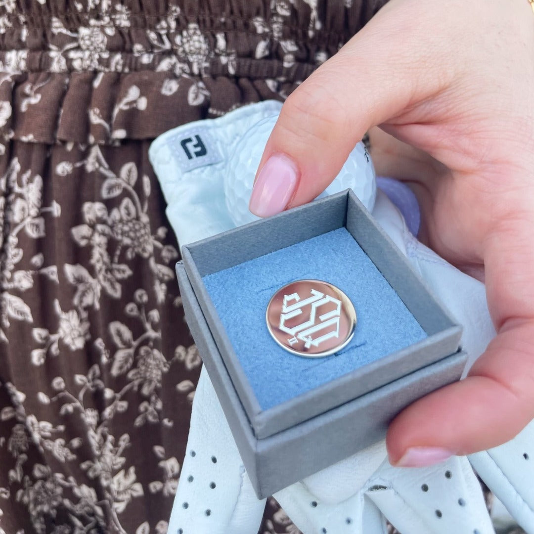 Sterling Silver Golf Ball Marker with machine engraved monogram